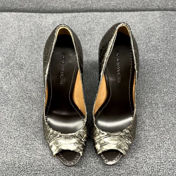 BCBG Maxazria Heels womens 5.5B Snake‎ Skin Metalic Peep Toe Pumps 4" - Picture 7 of 14